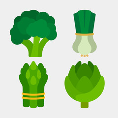 Green vegetables icons, signs. Vector Illustration.