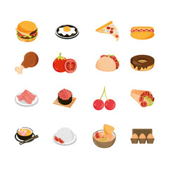 food menu restaurant snack ingredient flat style icons set