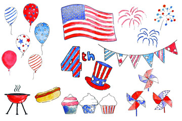 4th of July Watercolor Clip Set. Independence day Graphic Set.