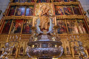 Altar of Almudena Cathedral in Madrid, Spain