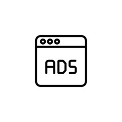 Ads icon vector in linear, outline icon isolated on white background