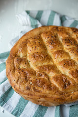 the type of bread used by the Muslim communities in fasting in Ramadan. ramadan pide on white background
