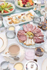 Delicious traditional turkish breakfast on table