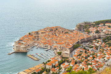 A panoramic view of the harbour of Dubrovnik walled city, Croatia