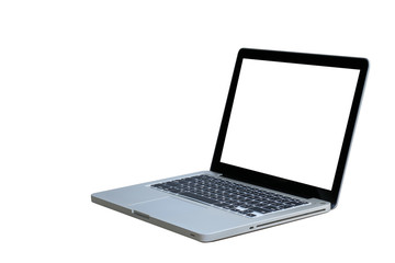 Isolated Laptop computer with white blank screen monitor on white background