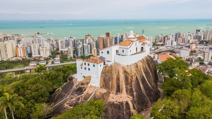 Aerial view of Nossa Senhora da Penha convent and town of Vila Velha - Espírito Santo state - Brazil