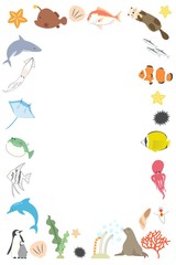 水族館にいる海洋生物の縦フレーム