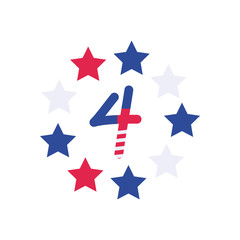 usa number four with stars flat style icon vector design