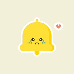 kawaii hand bell flat design. Happy notifications, announcements. Reminder alarm. Emoji, emoticon. Isolated cute vector illustration