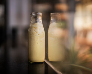 Tumeric latte in the fancy bottle 