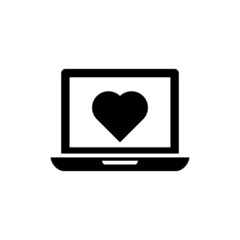 Laptop with a heart icon in black solid flat design icon isolated on white background
