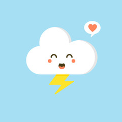 Colorful weather forecast icons. Funny cartoon sun and clouds. Adorable faces with various emotions. Flat vector for mobile app, social network sticker, children book or print. Cloud with sun