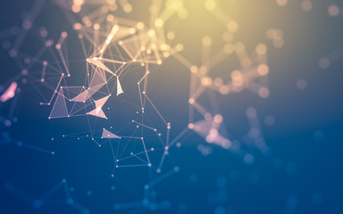 Abstract background. Molecules technology with polygonal shapes, connecting dots and lines. Connection structure. Big data visualization.