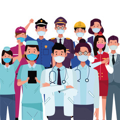 group workers using face masks for covid19