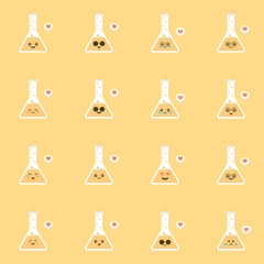 cute and kawaii erlenmeyer flat design vector illustration. Funny padlock character with smiling human emoji, cartoon vector illustration isolated on color background. Cute and funny mascots