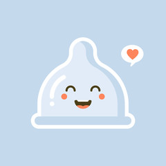 cute and kawaii condom shaped funny emoticons . Latex contraception emoji symbols. Social communication and chatting vector elements. Smile face facial expression. Safe sex sticker collection.