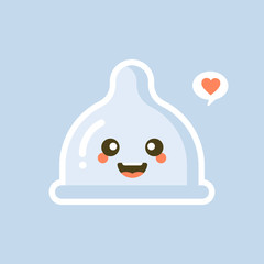 cute and kawaii condom shaped funny emoticons . Latex contraception emoji symbols. Social communication and chatting vector elements. Smile face facial expression. Safe sex sticker collection.
