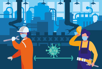 Industrial workers working with safety rules