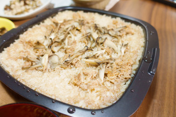 Japanese dining table. Rice, side dishes, pickles and stewed dishes