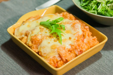 Japanese dining table. Rice, side dishes, pickles and stewed dishes