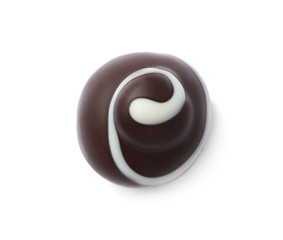 Delicious dark chocolate candy isolated on white