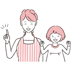 手描き1color 　指さしガッツポーズの親子