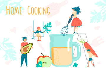 Tiny people cooking at home