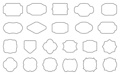 Black outline label retro vintage set. Different shape empty frame tag sale price. Classic simple contour sticker. Blank template for card text banner, wedding invitation. isolated vector illustration