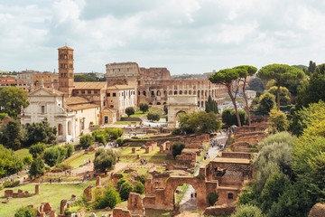 Aerial view of Roman Forum from Palatino Mount, Rome, Italy - obrazy, fototapety, plakaty
