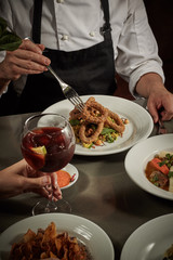 Table served with many dishes for share