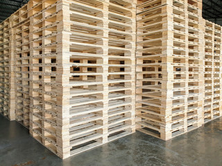 stack of wooden pallet in storage warehouse. material for Industry and transportation