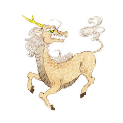 五獣　麒麟　水彩 イラスト