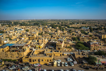 Fototapeta na wymiar Jaisalmer city view from Jaisalmer Fort is situated in the city of Jaisalmer, in the Indian state of Rajasthan 