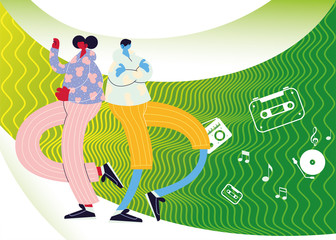 men listening music with electronic devices