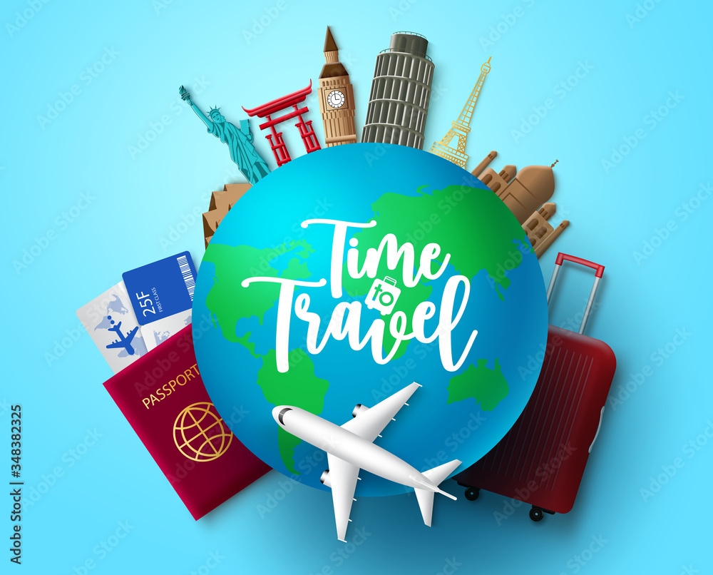 Canvas Prints time to travel vector concept design. time to travel text in globe with travelling and world country