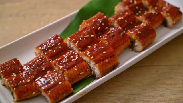 sliced grilled eel or grilled unagi with sauce (Kabayaki) - Japanese food style
