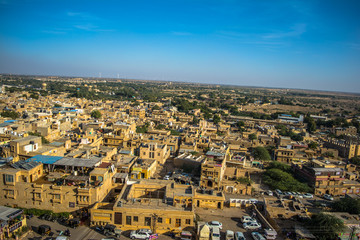 Fototapeta na wymiar Jaisalmer city view from Jaisalmer Fort is situated in the city of Jaisalmer, in the Indian state of Rajasthan 