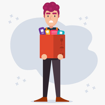 man holding box sad get fired vector illustration 