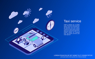 Taxi service flat isometric vector concept illustration