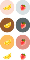 Highlights icon. Stories Covers abstract Icons. Set of citrus and strawberry. Vector illustration