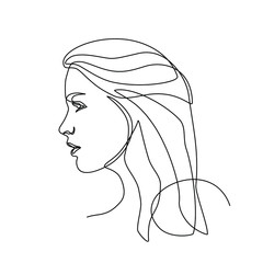 Continuous line drawing of woman's face set and hairstyles. Portrait of a Beautiful Woman's face. Concept of Skin Beauty Care for young female models. Fashion beauty model with a white background