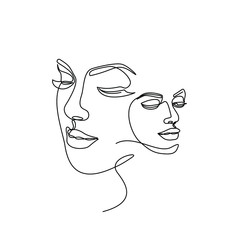 Continuous line drawing of Portrait of a Beautiful Woman's set faces. The Concept of Skin Beauty Care for young female models. Fashion beauty model with a white background