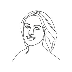 Continuous line drawing of woman's face set and hairstyles. Portrait of a Beautiful Woman's face. Concept of Skin Beauty Care for young female models. Fashion beauty model with a white background