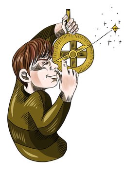 niño jugando con astrolabio