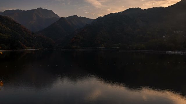 Time lapse of mirror reflections on a beautiful lake at Cui Hua mountain in Xian, China