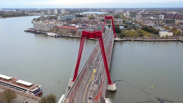 Drone clip of Willemsbrug Bridge in Rotterdam - The Netherlands