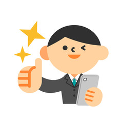 スマートフォン　ビジネス　スーツ　上半身　男性　サムズアップ　キラキラ