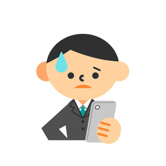 スマートフォン　ビジネス　スーツ　上半身　男性　困惑　焦り