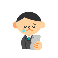 スマートフォン　ビジネス　スーツ　上半身　男性　泣く