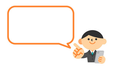 スマートフォン　ビジネス　スーツ　上半身　男性　フキダシ